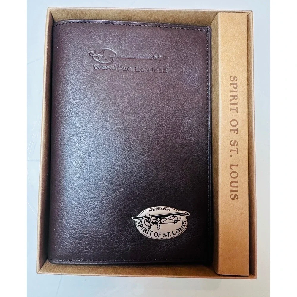 Spirit of St. Louis Brown Leather Travel Wallet Aviation N-X-211 World Fuel NIB